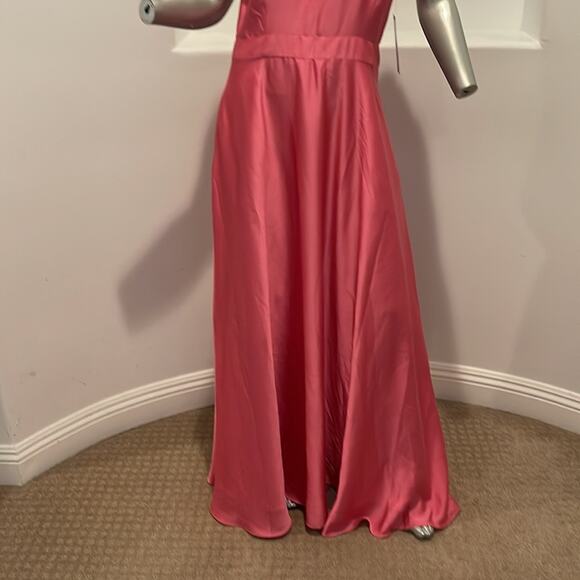 Tahari Arthur S. Levine Mock Neck Side Bow Tie Maxi Pink Dress Size 10 NWT - Picture 7 of 15